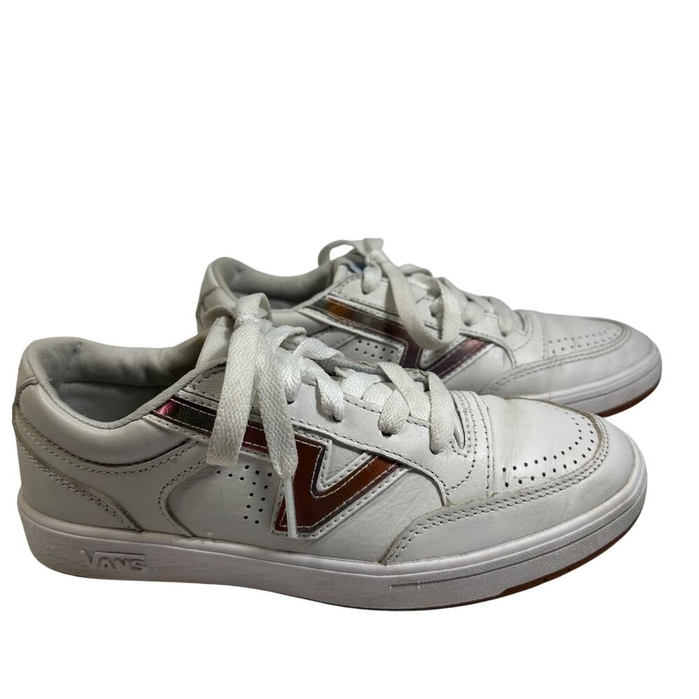 Vans Womens 6.5 Mens 5 White Leather Sneakers With Multicolor Accents Lace-Up - Picture 3 of 14